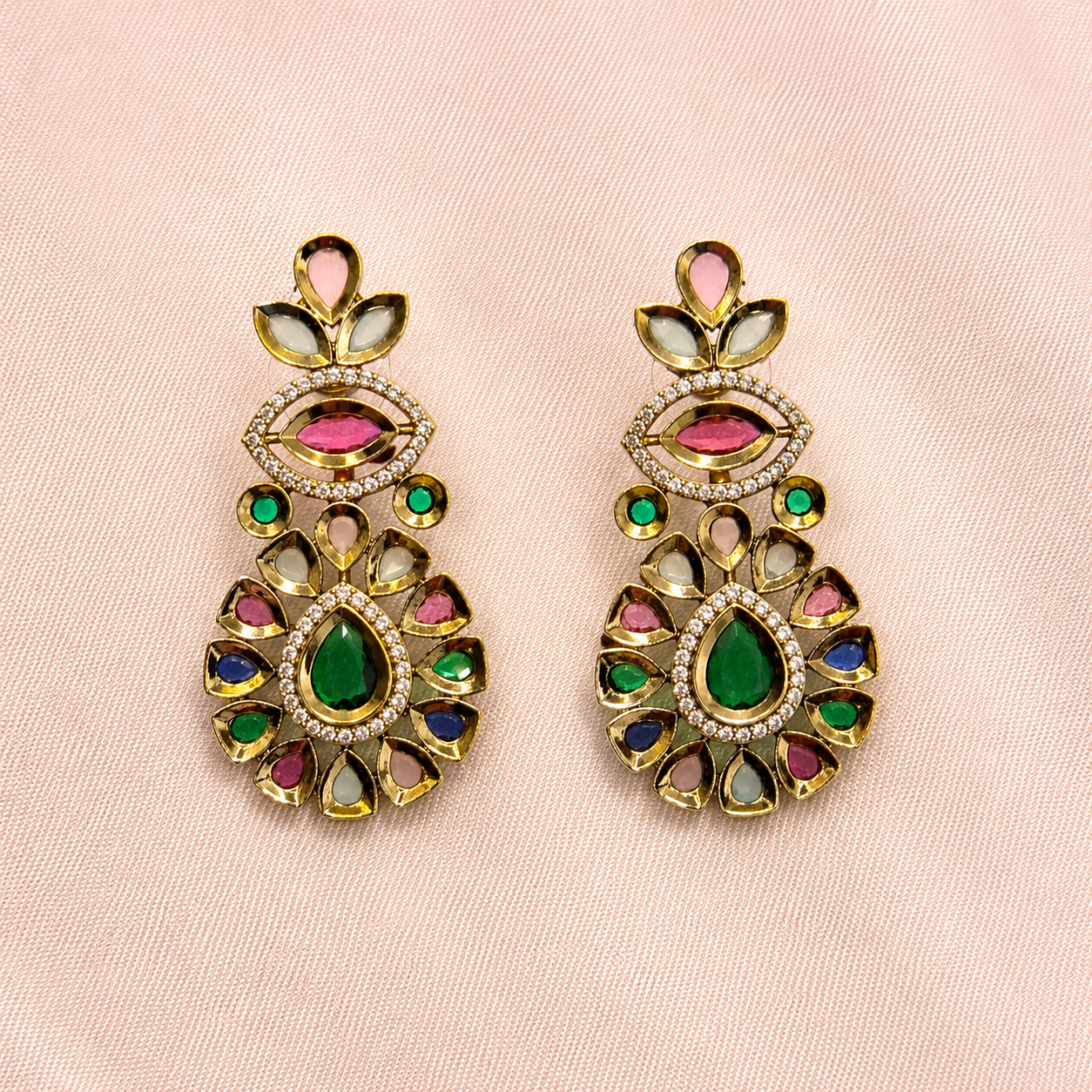 Multicolour Emerald Necklace Set
