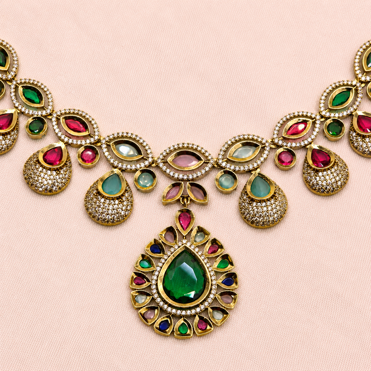 Multicolour Emerald Necklace Set
