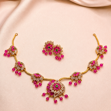 Ruby Pink Floral Necklace Set