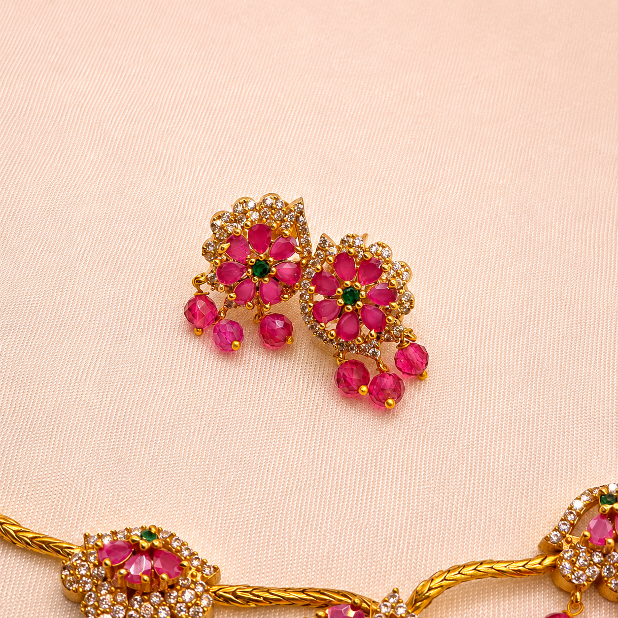 Ruby Pink Floral Necklace Set