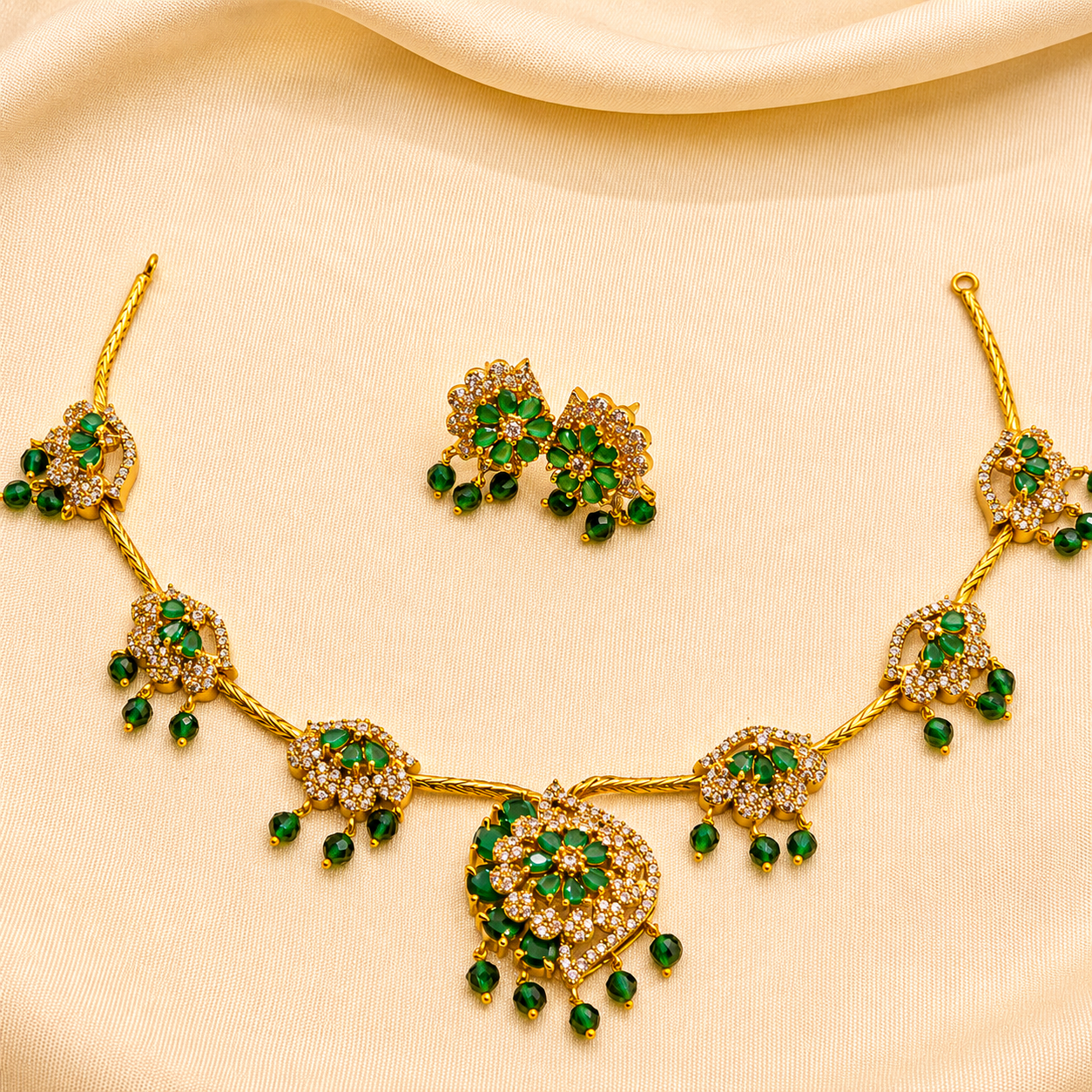 Emerald Green Floral Necklace Set