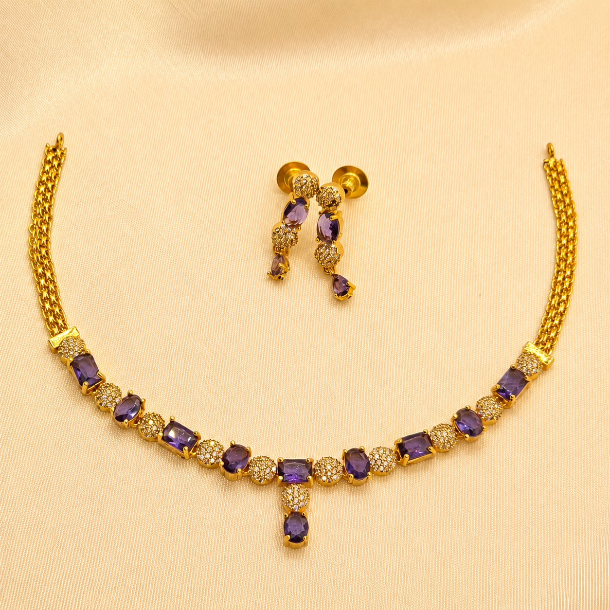 Purple Stone CZ Necklace Set