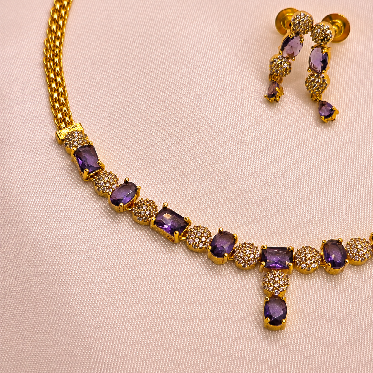 Purple Stone CZ Necklace Set