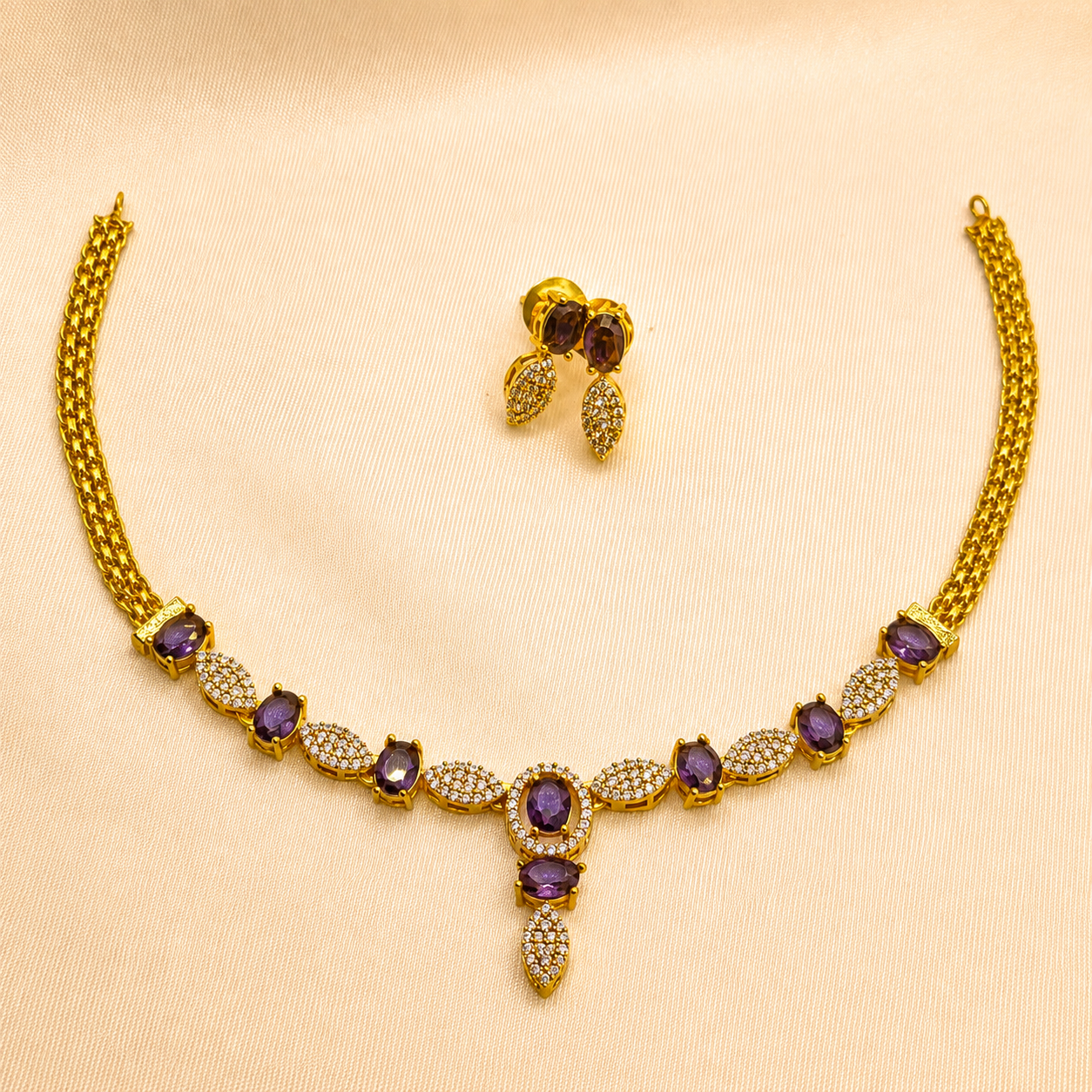 Purple Stone Designer Necklace Set