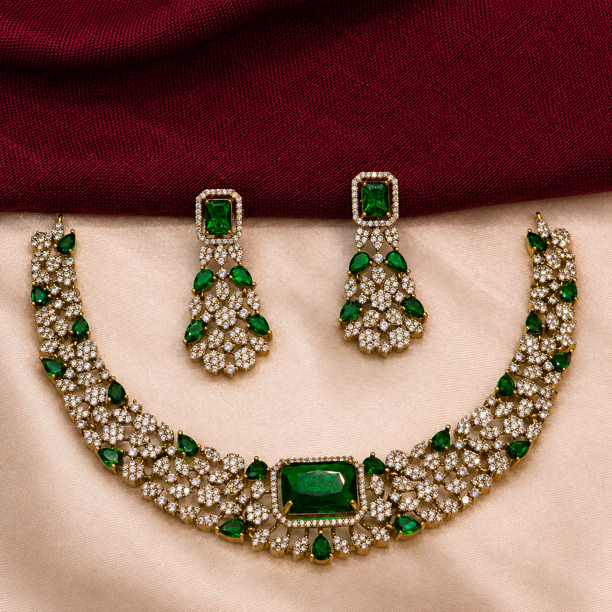 Green Crystal Choker Necklace Set
