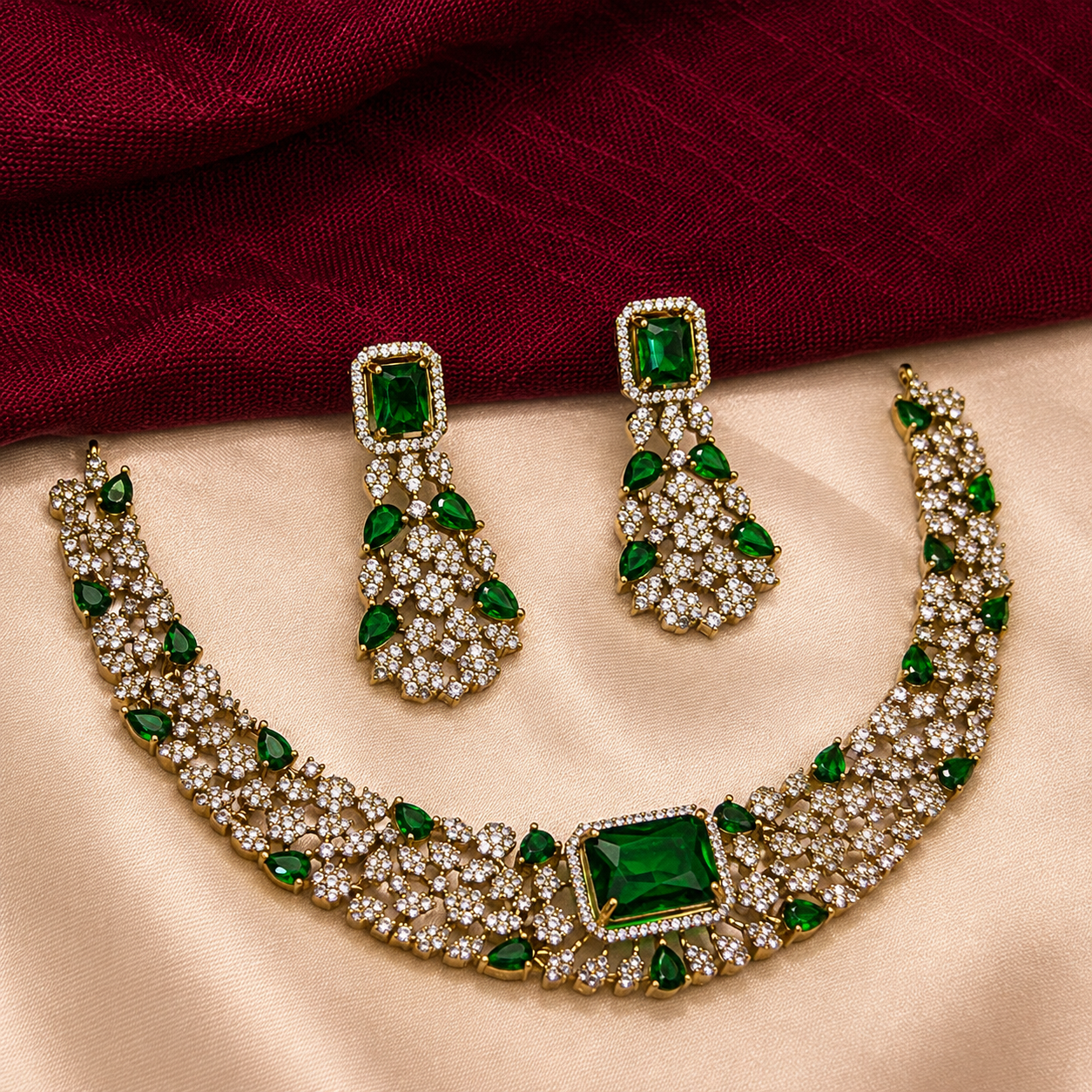 Green Crystal Choker Necklace Set