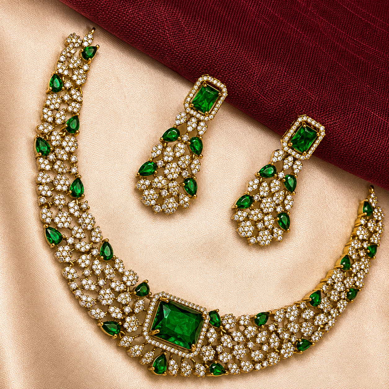 Green Crystal Choker Necklace Set