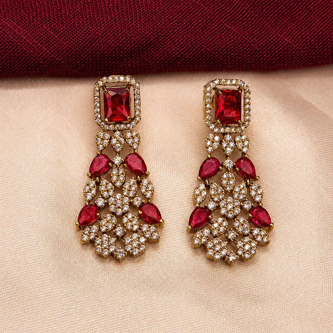 Ruby Red Floral CZ Choker Necklace Set