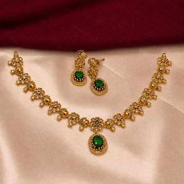 Emerald Green Floral Ball chain CZ Necklace Set