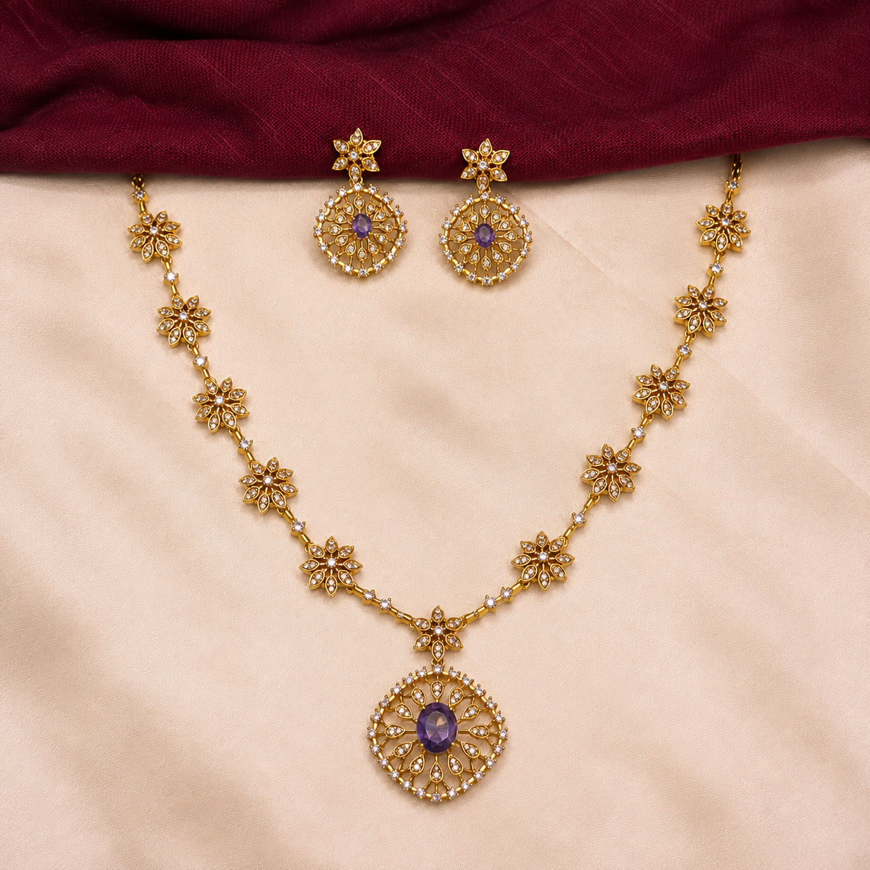 Designer Flower Motif Necklace Set