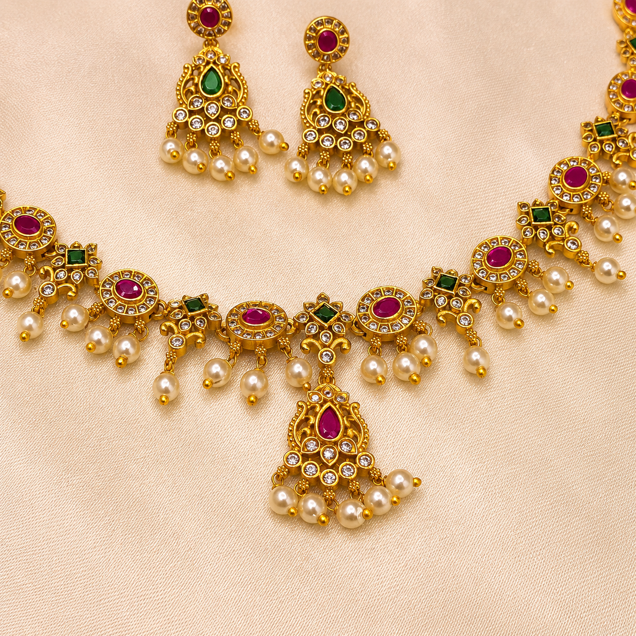 Ethnic Pearl Drop Necklace Set