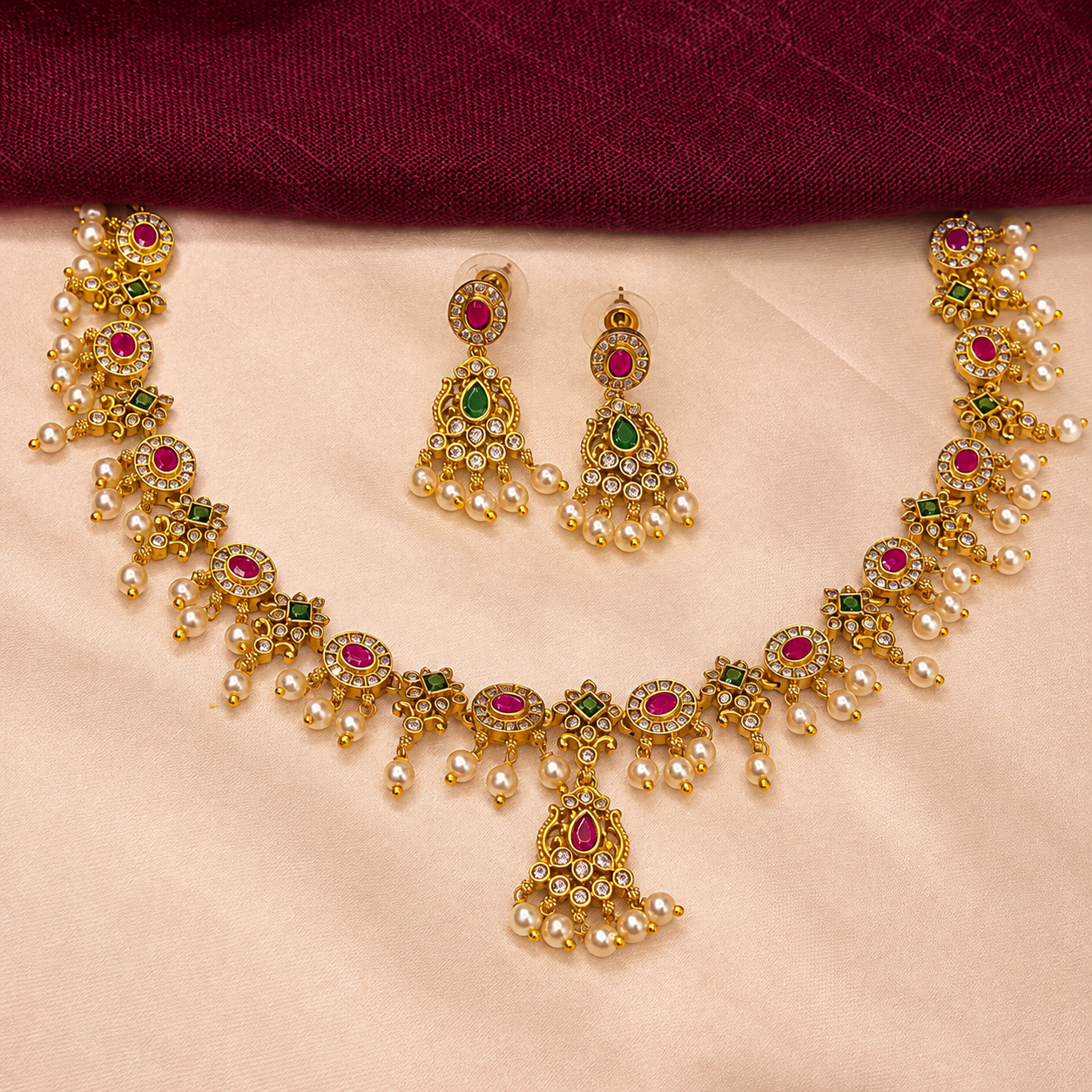 Ethnic Pearl Drop Necklace Set