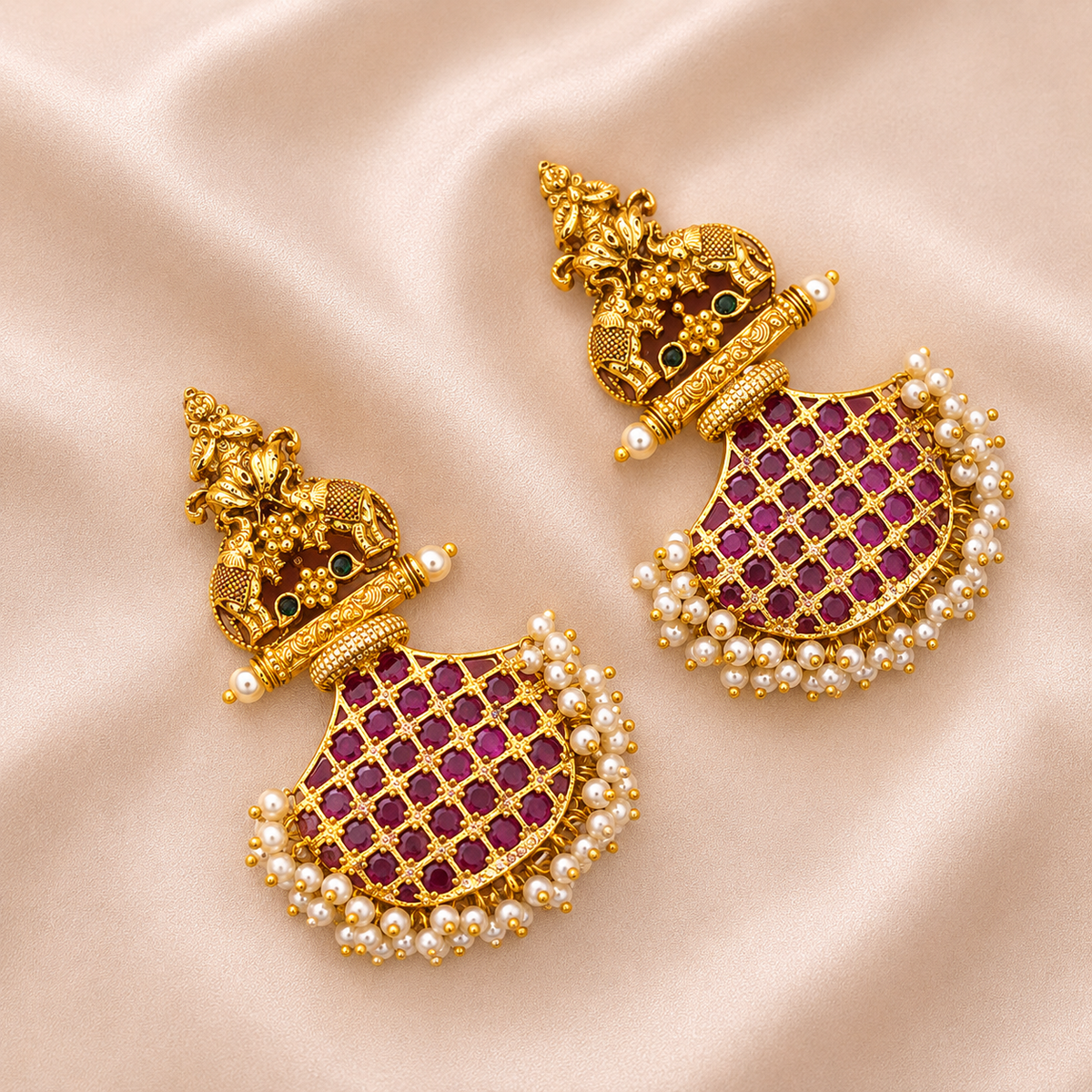 Ruby Lattice Jhumka Necklace Set