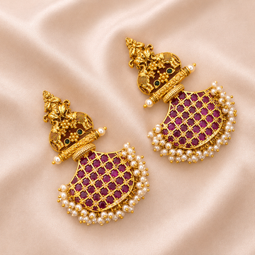 Ruby Lattice Jhumka Necklace Set
