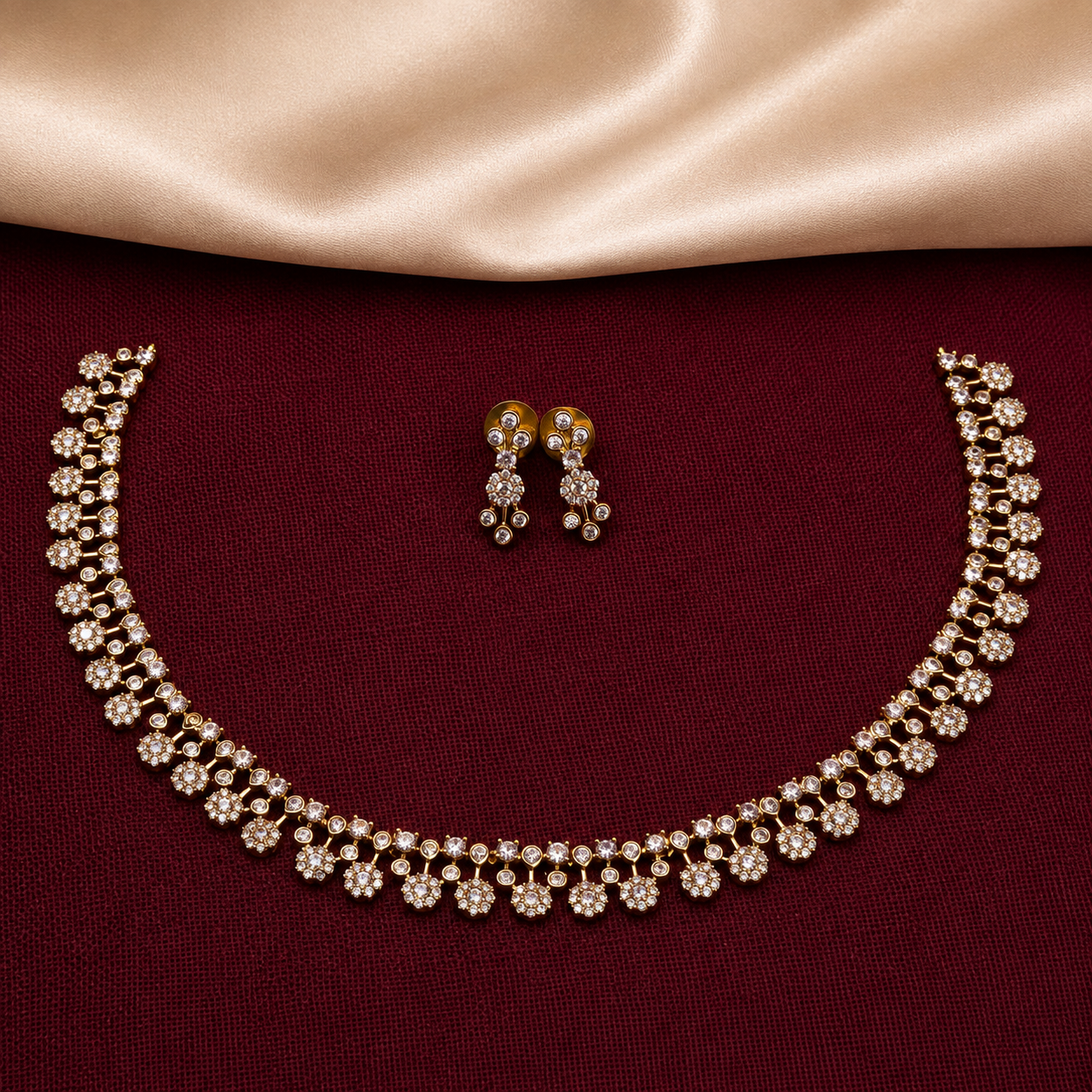 Floral CZ Tennis Necklace Set