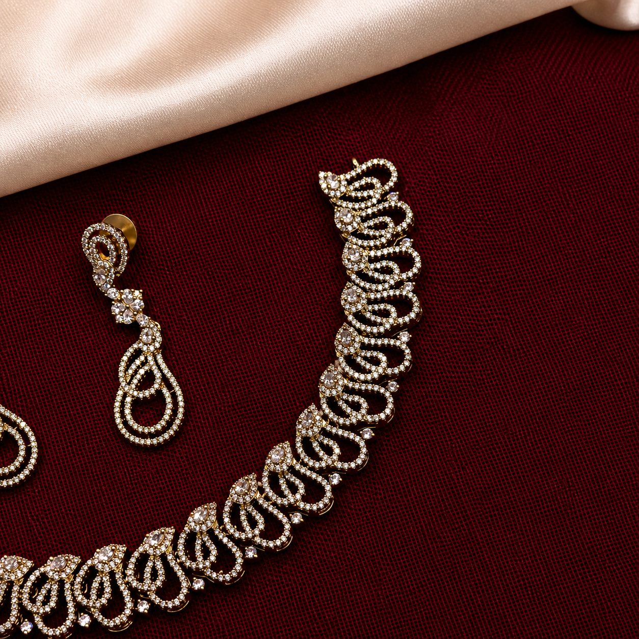 Paisley CZ Necklace Set with Drop Earrings
