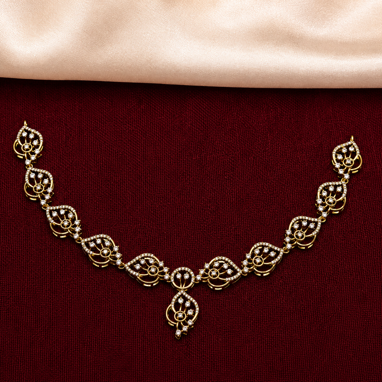 Elegant CZ Leaf Necklace Set