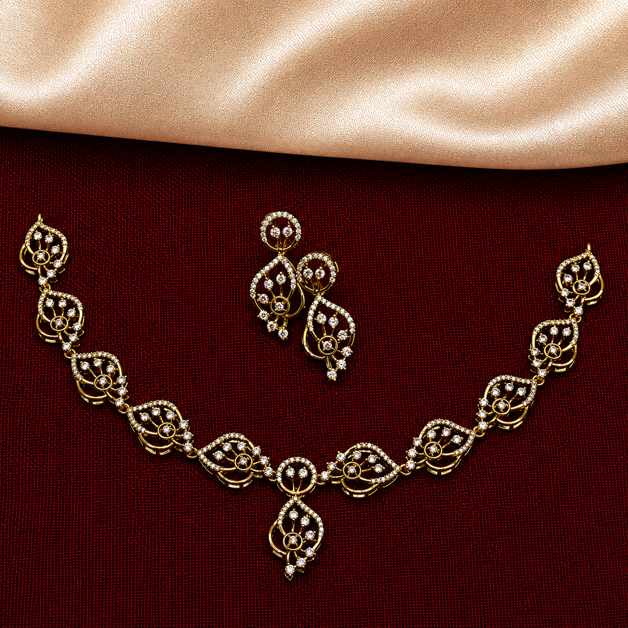 Elegant CZ Leaf Necklace Set