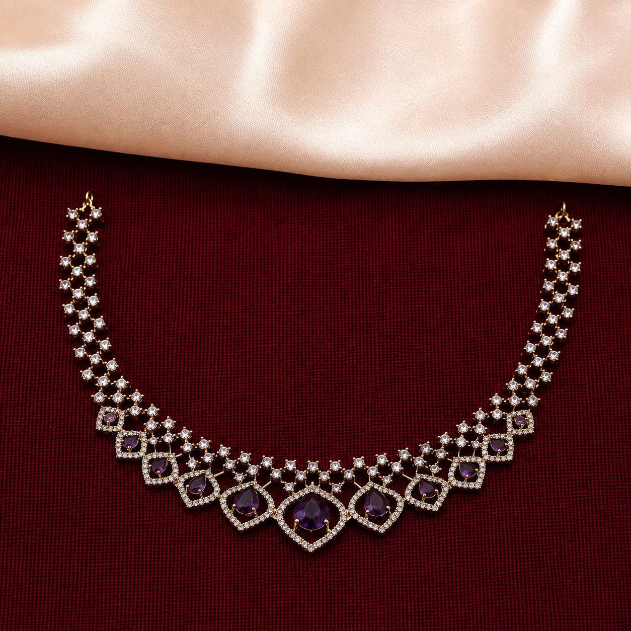 Violet Teardrop CZ Necklace Set
