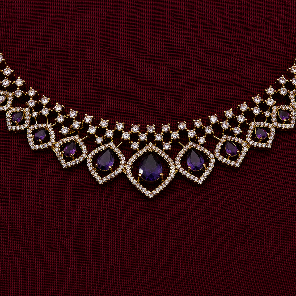 Violet Teardrop CZ Necklace Set