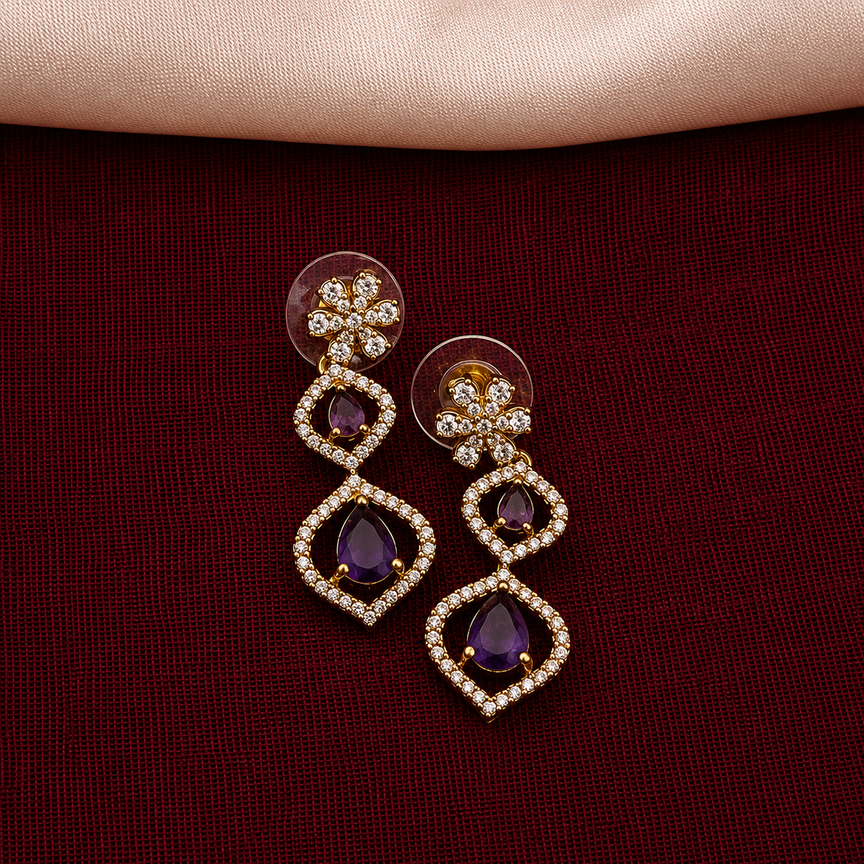 Violet Teardrop CZ Necklace Set