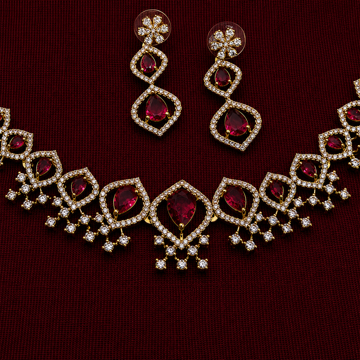 Red Stone Bridal Necklace Set