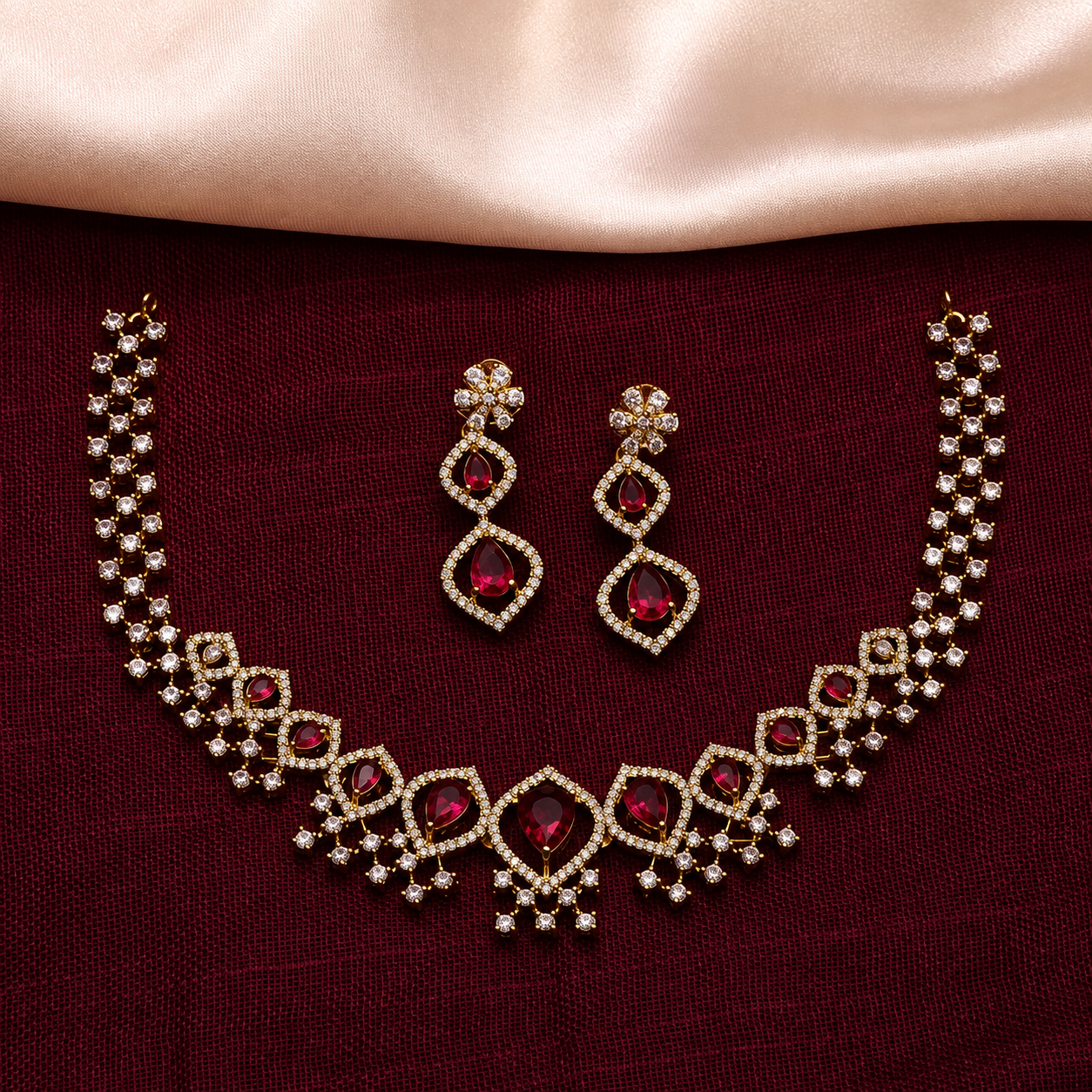 Red Stone Bridal Necklace Set