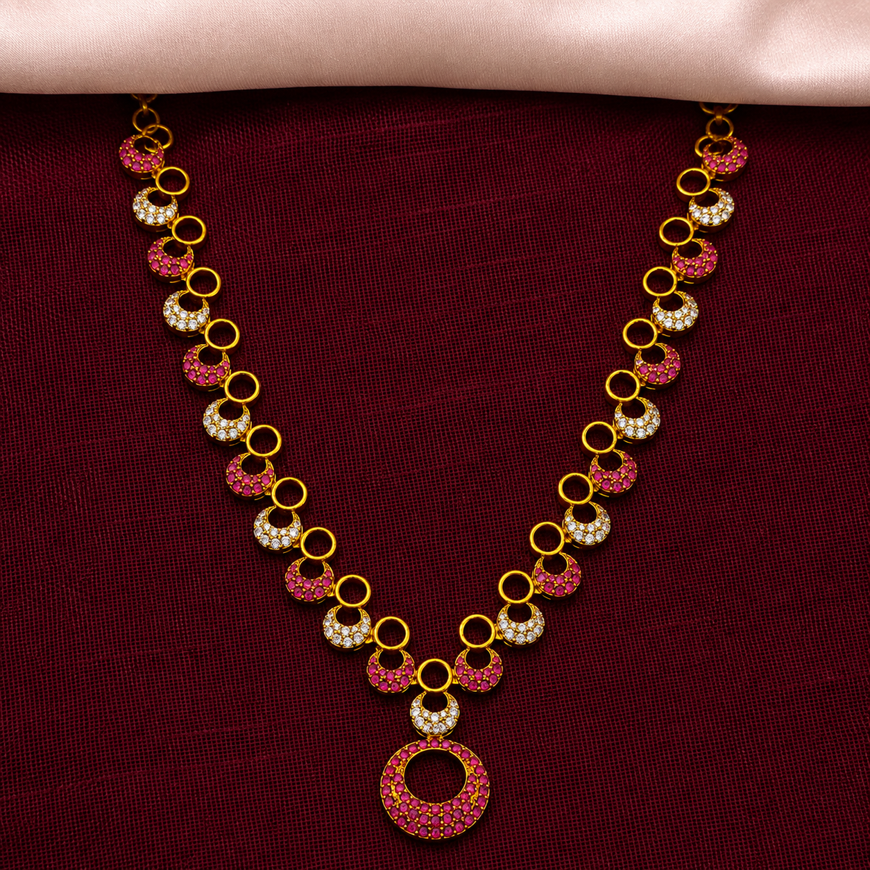 Ruby CZ Circle Necklace Set