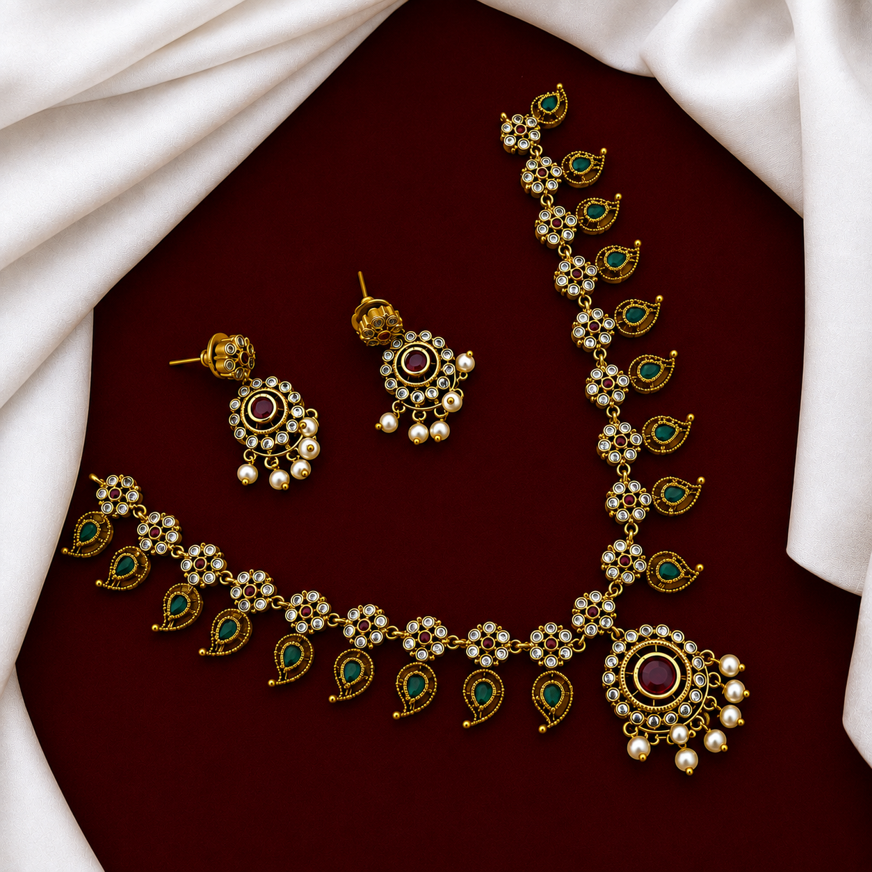 Green Stone Pearl Necklace