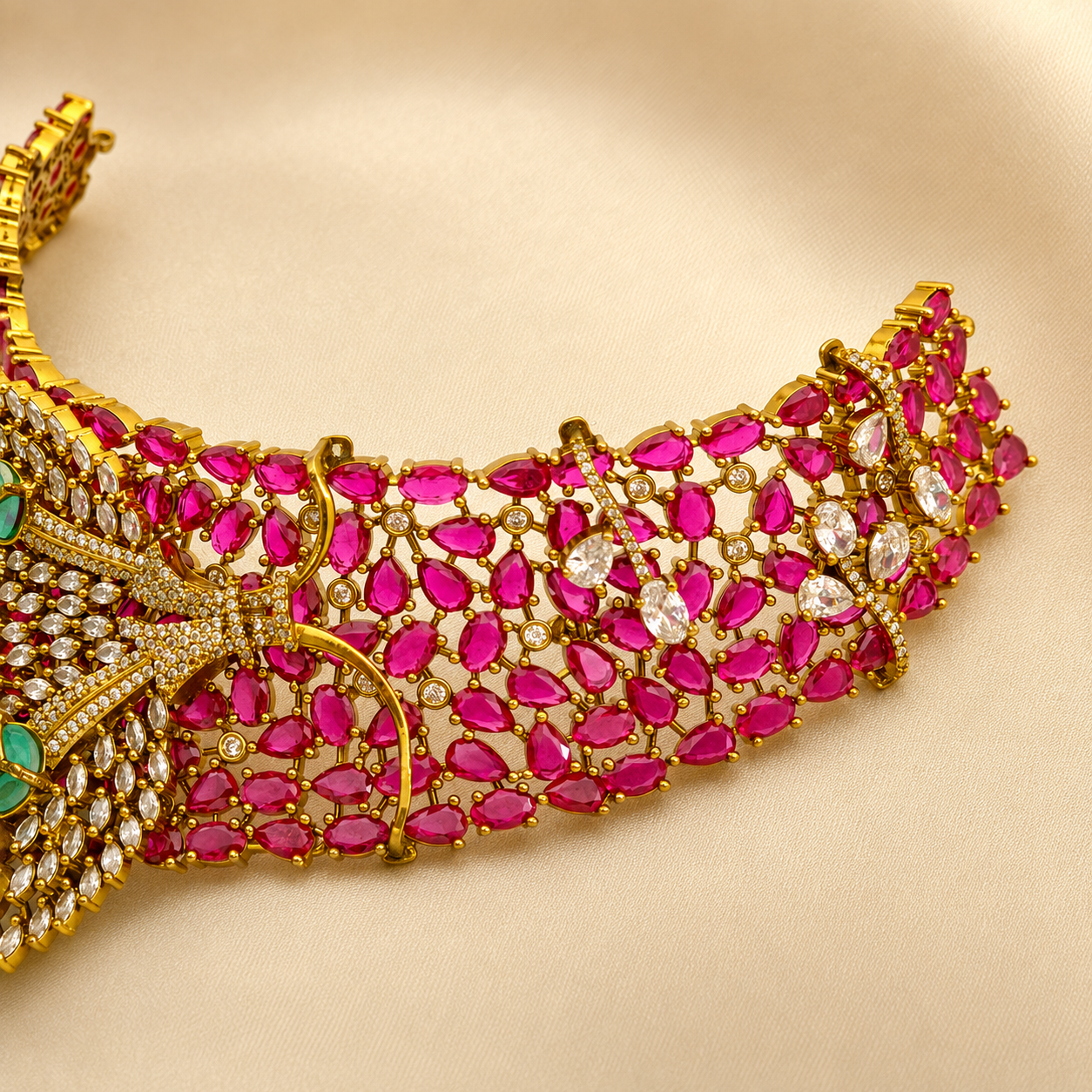 Peacock Ruby Emerald CZ Choker Set
