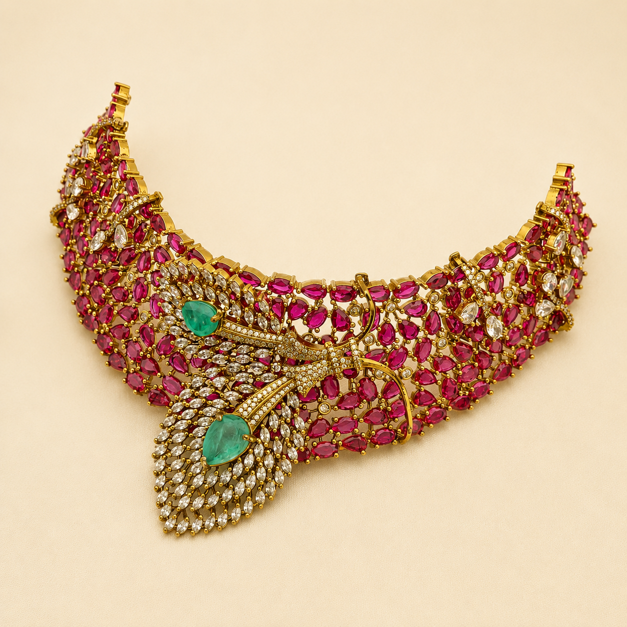 Peacock Ruby Emerald CZ Choker Set