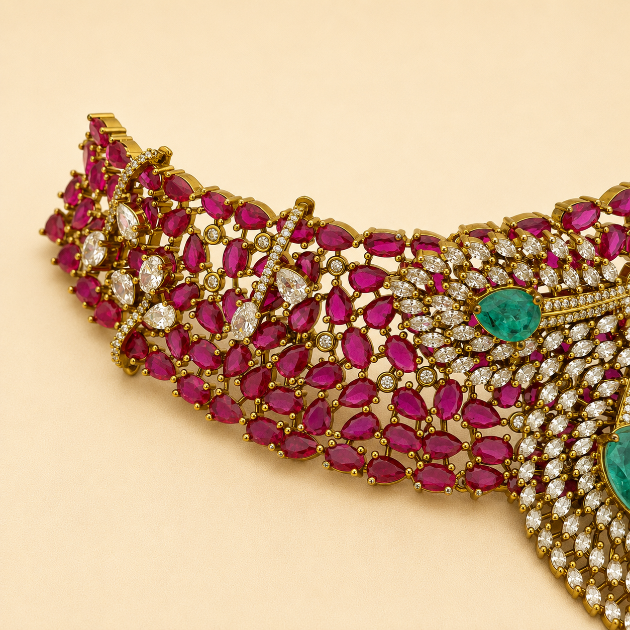 Peacock Ruby Emerald CZ Choker Set