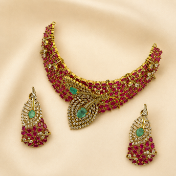 Peacock Ruby Emerald CZ Choker Set