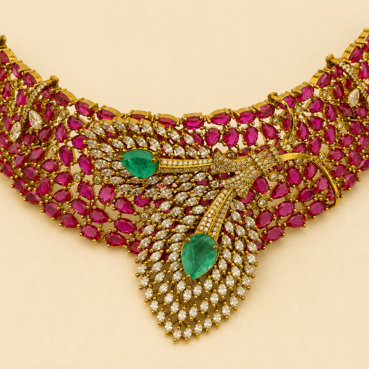 Peacock Ruby Emerald CZ Choker Set