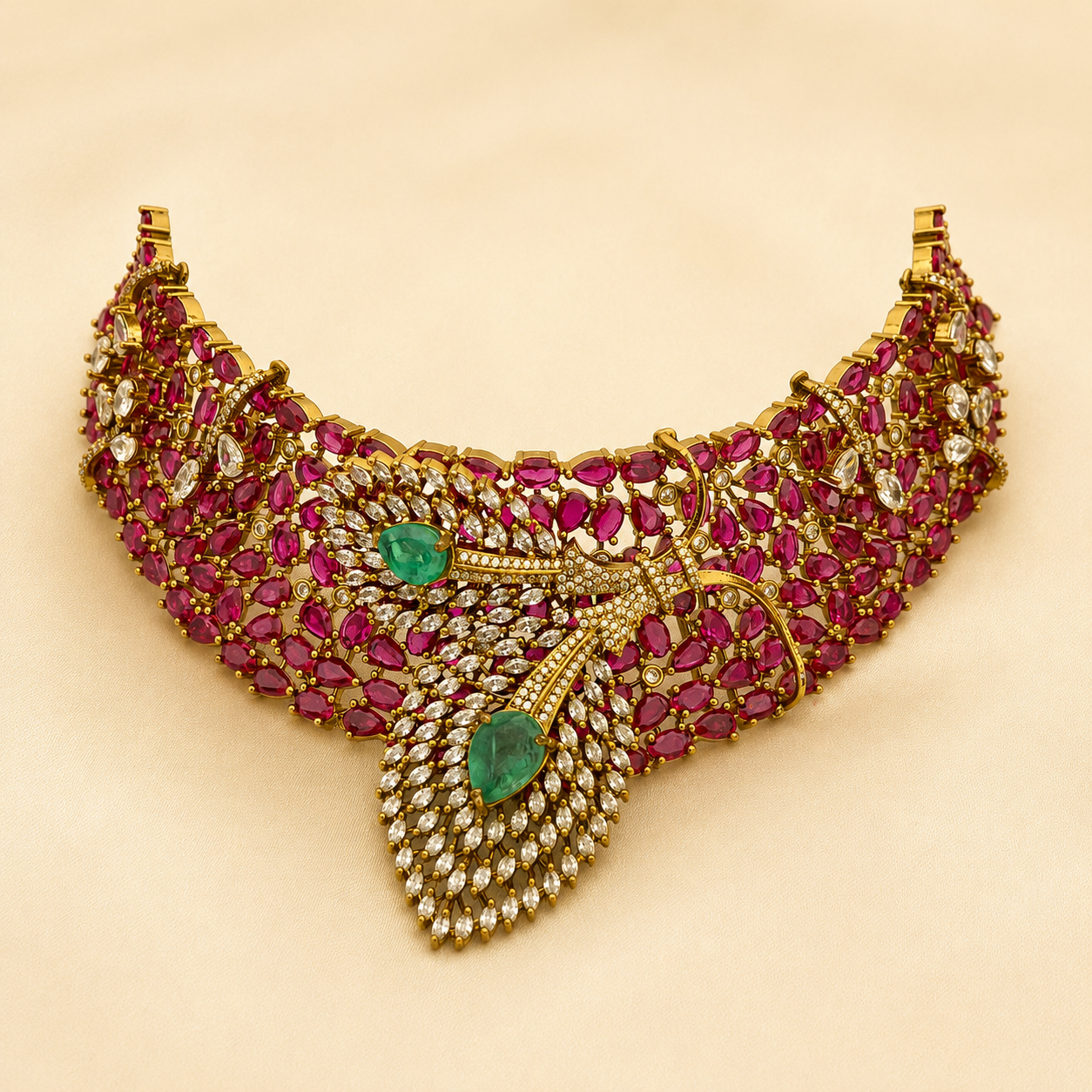 Peacock Ruby Emerald CZ Choker Set