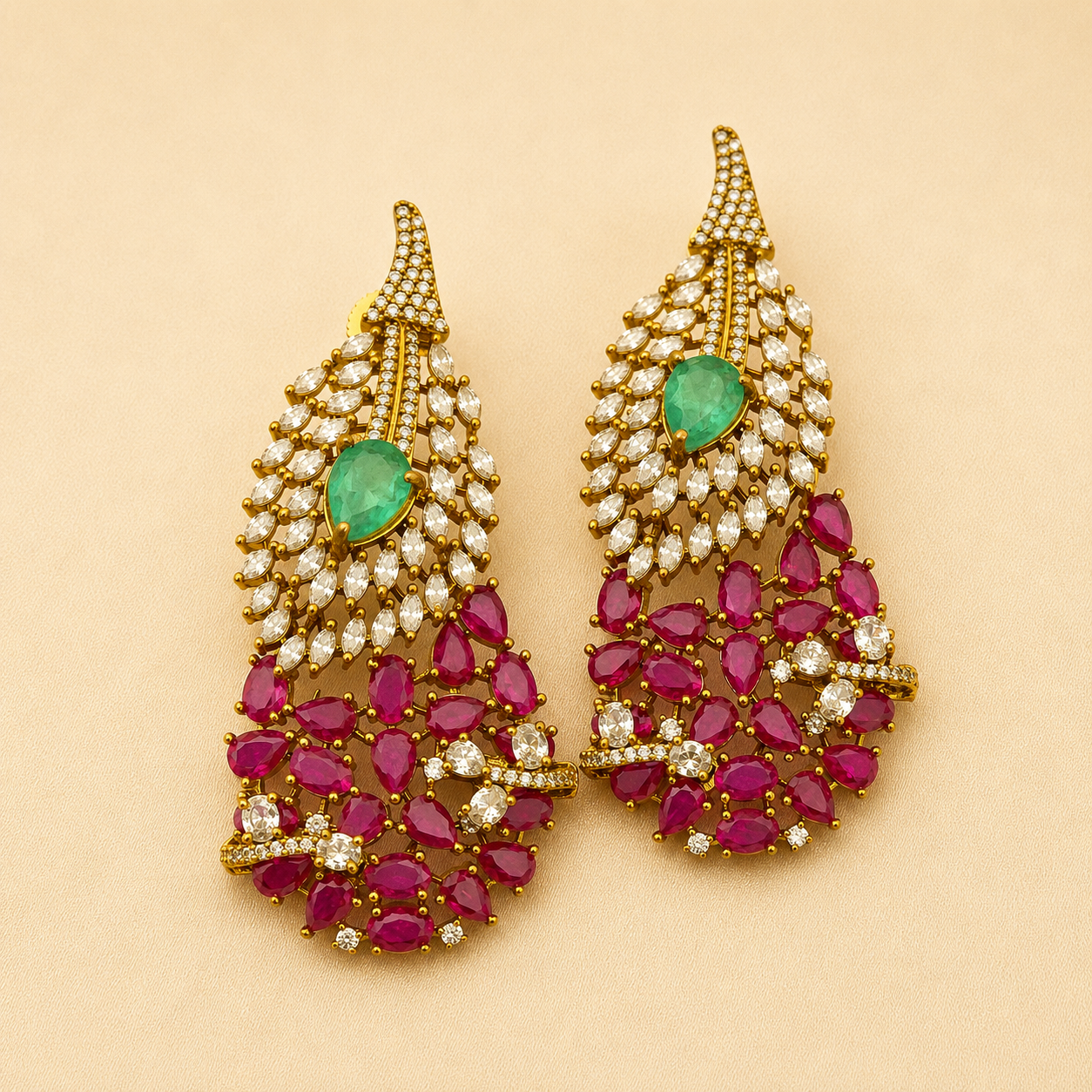 Peacock Ruby Emerald CZ Choker Set