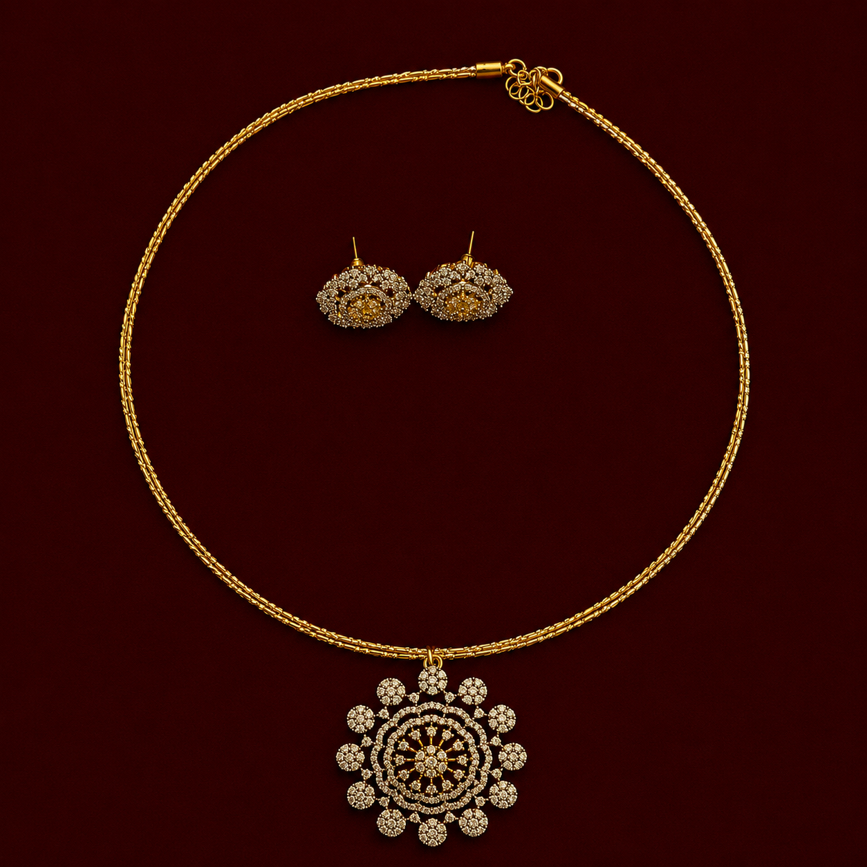 CZ Floral Pendant Necklace Set
