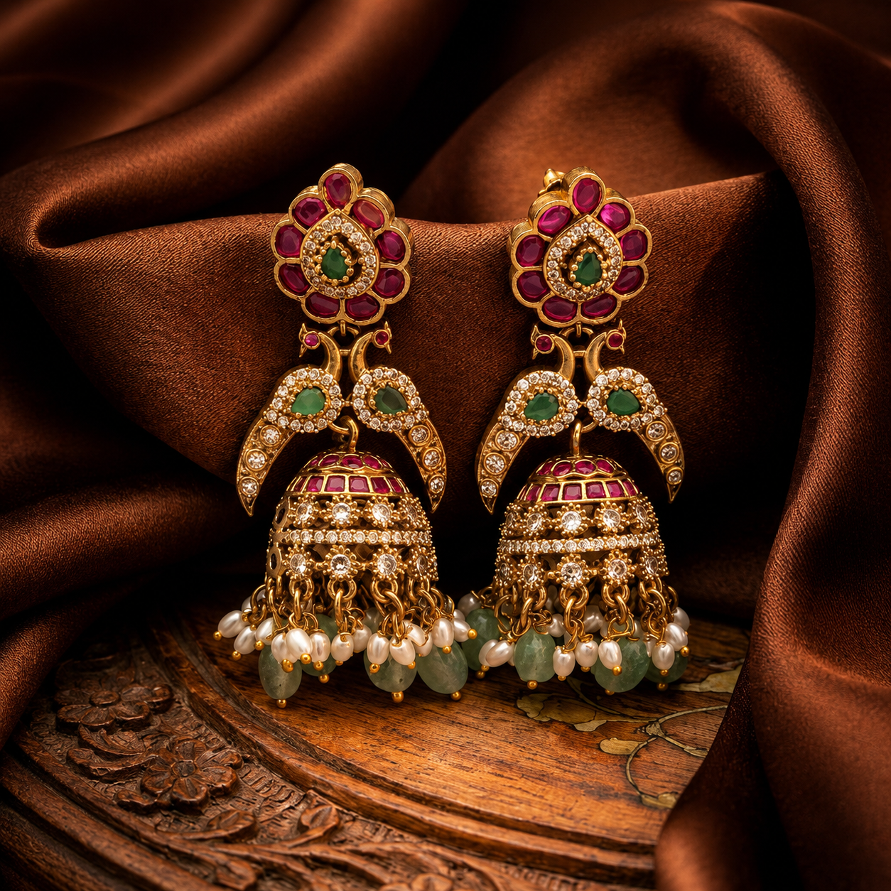 Peacock CZ Jhumka Earrings
