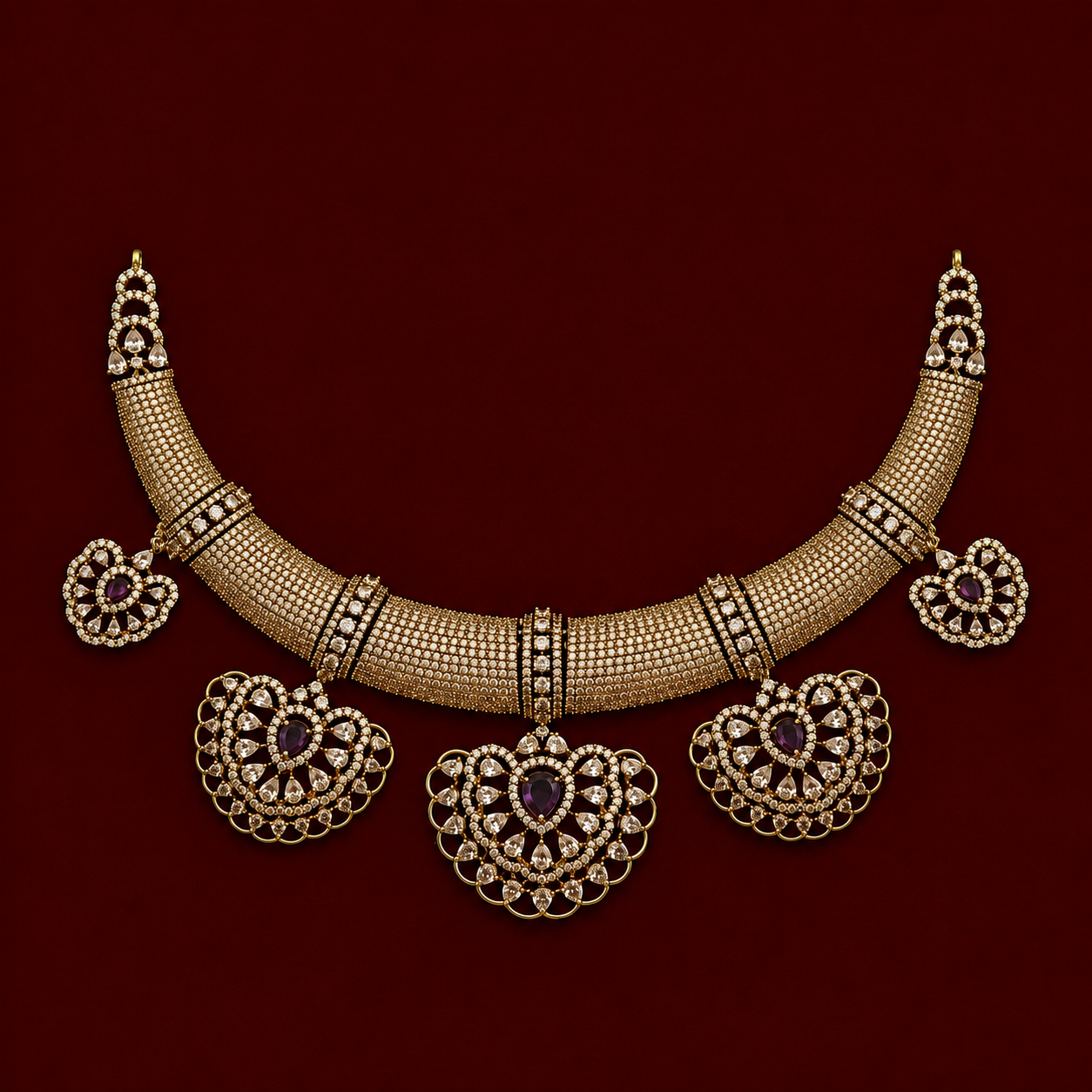 Royal Purple CZ Choker Necklace Set