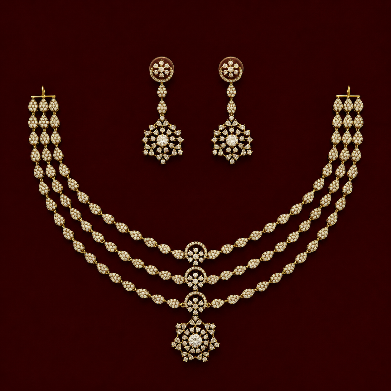 Triple Layer CZ Necklace Set