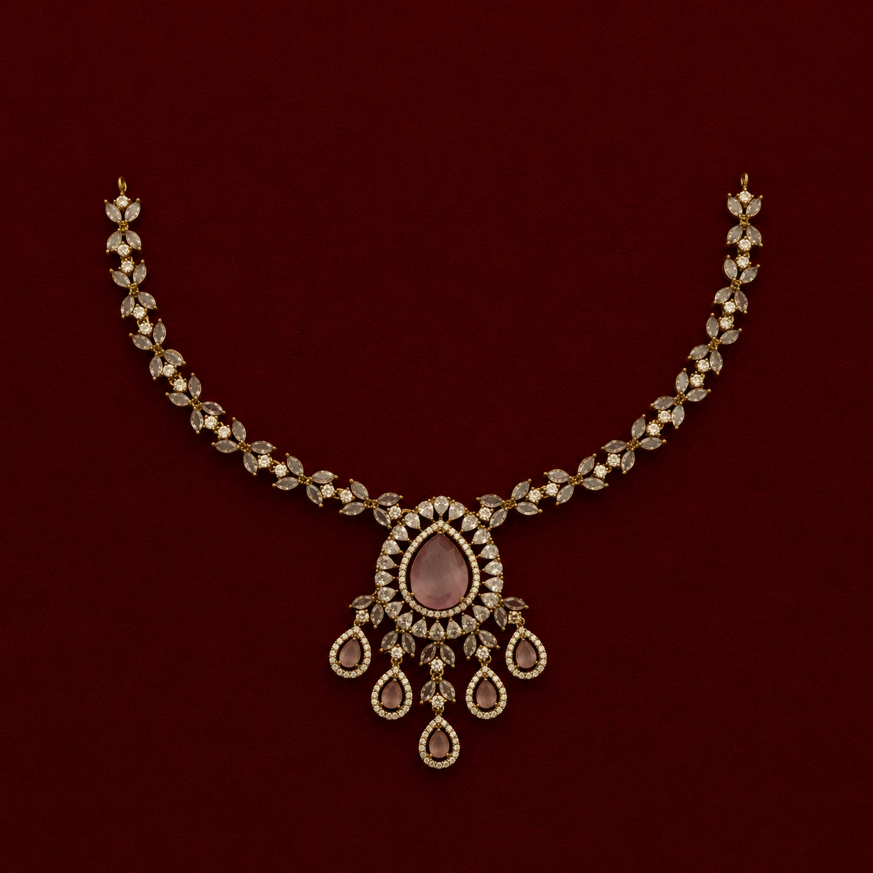 Rose Pink CZ Pendant Necklace Set
