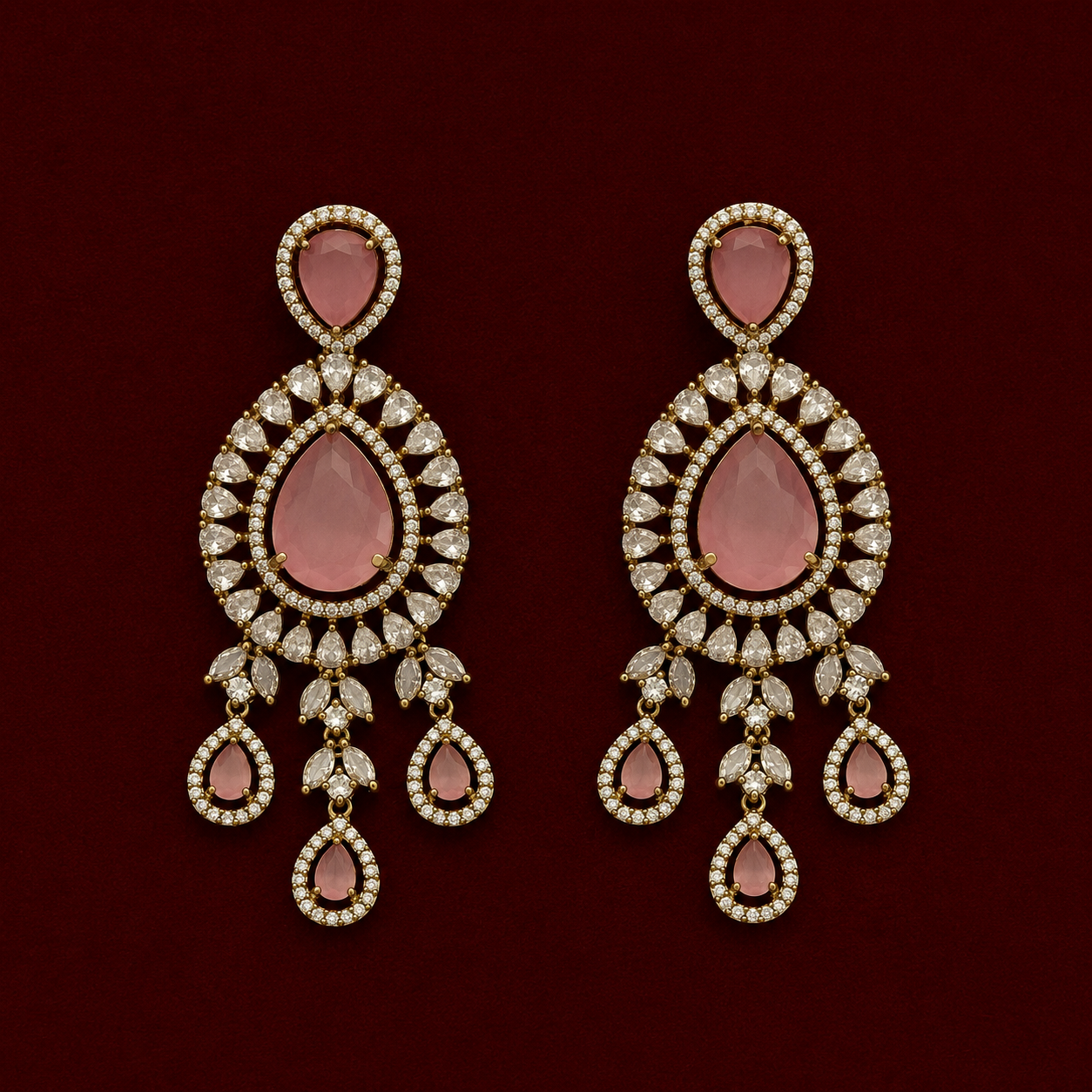 Rose Pink CZ Pendant Necklace Set