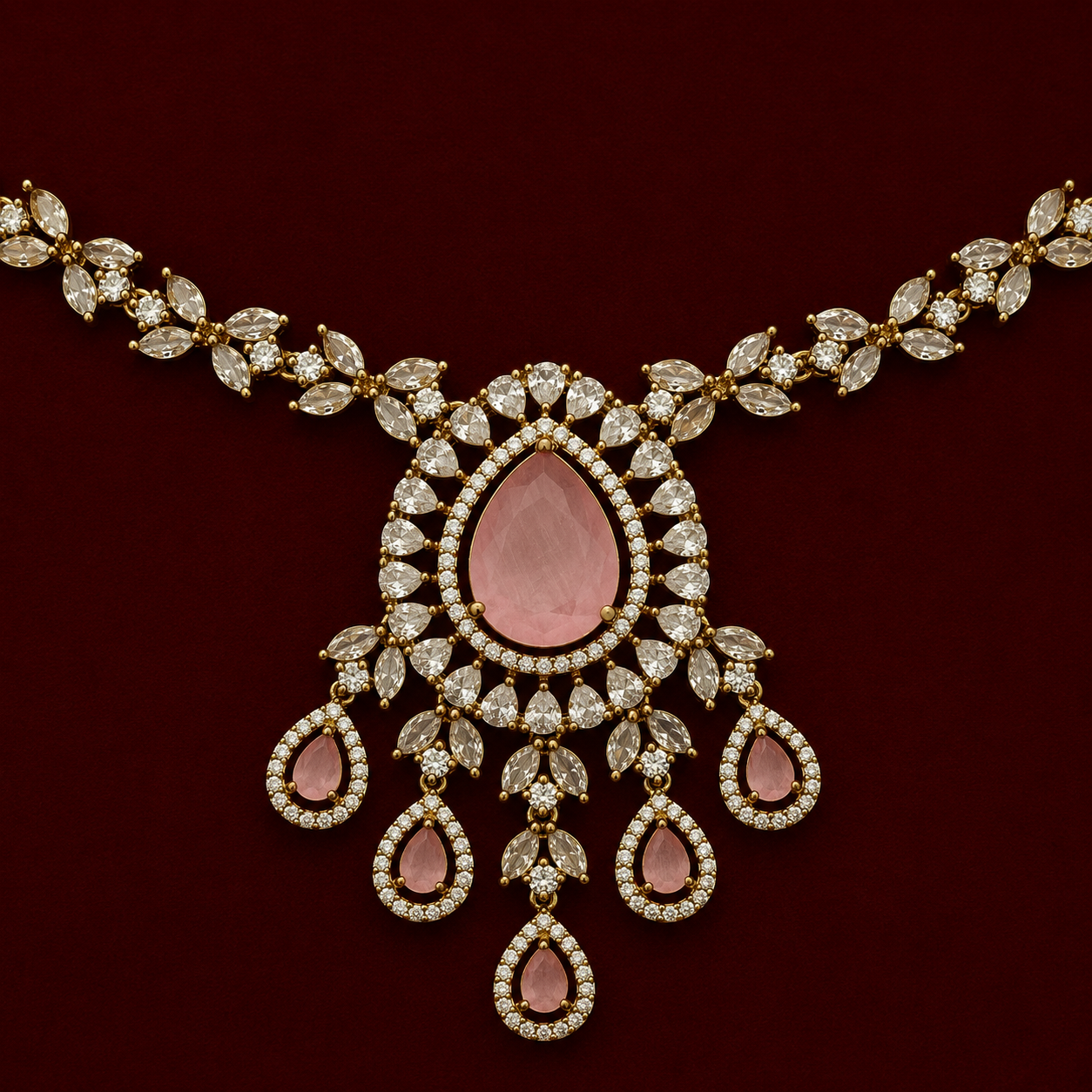Rose Pink CZ Pendant Necklace Set