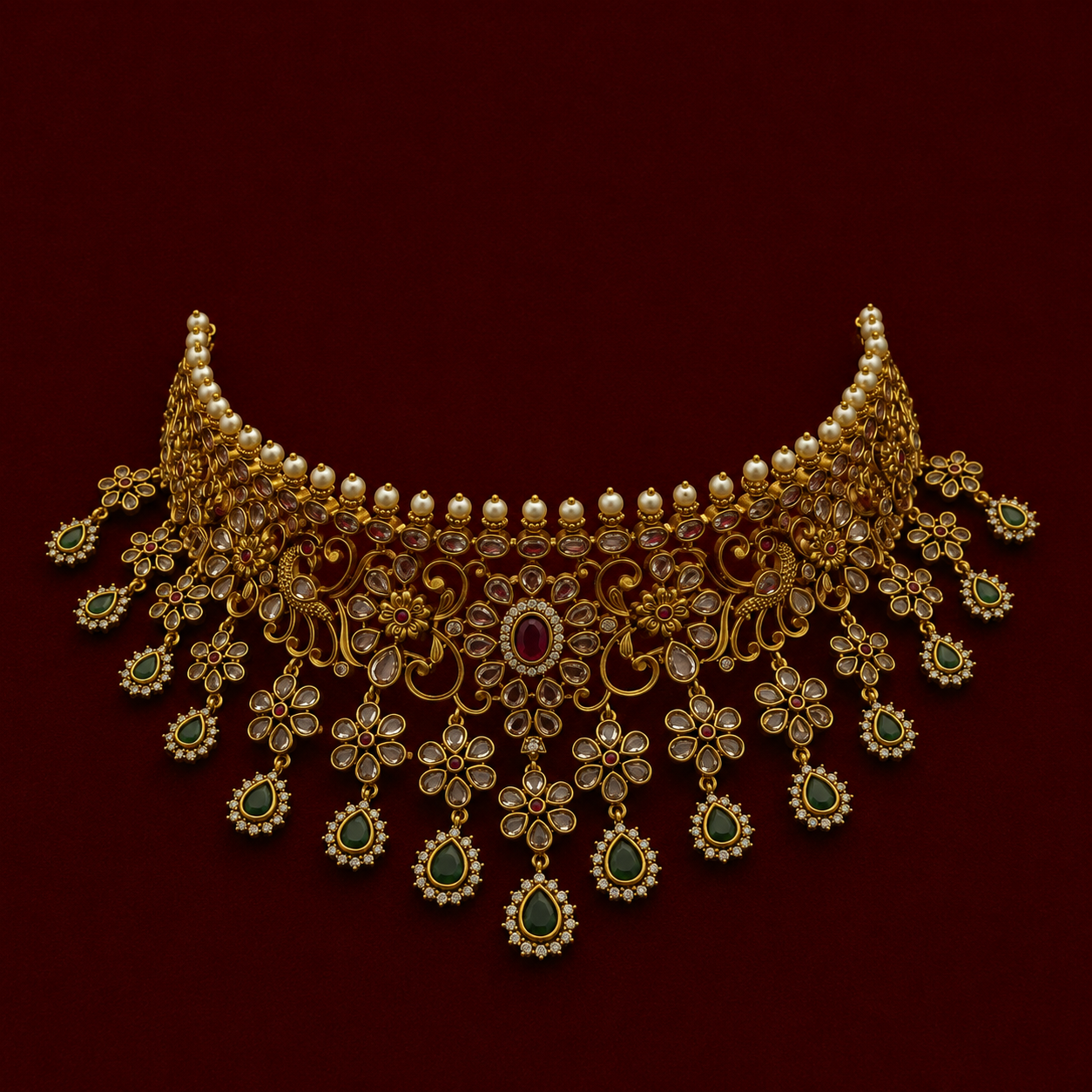 Antique Floral Kundan Bridal Choker Set