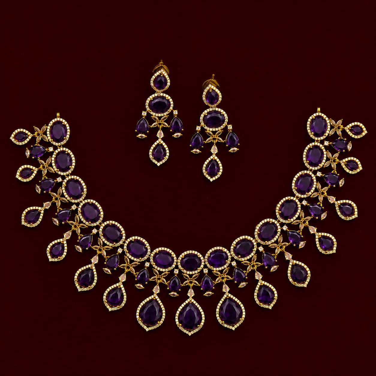 Royal Amethyst CZ Necklace Set