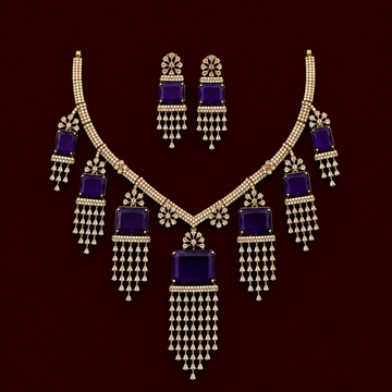 Purple Stone CZ Drop Necklace Set