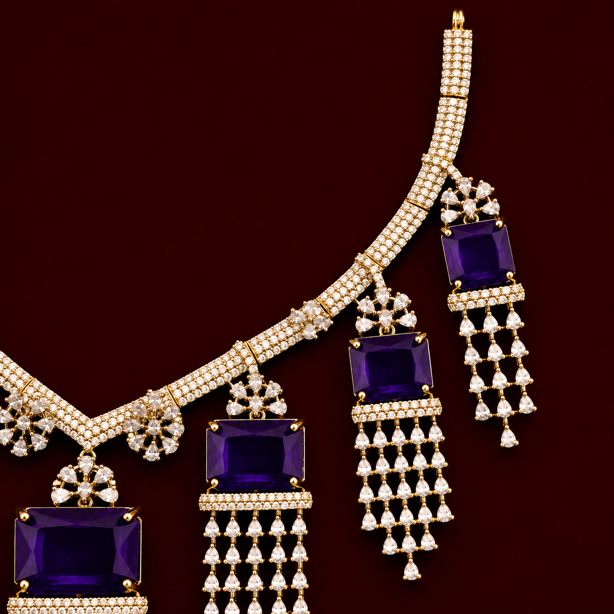 Purple Stone CZ Drop Necklace Set