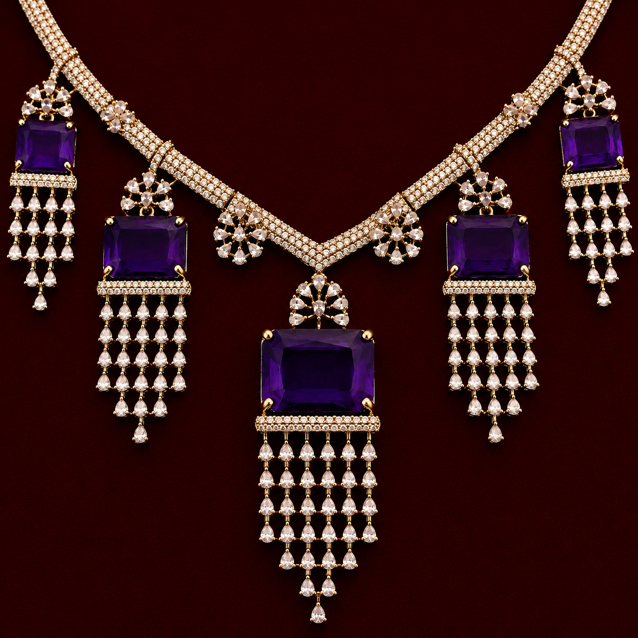 Purple Stone CZ Drop Necklace Set