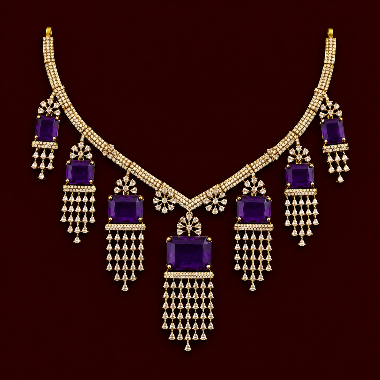 Purple Stone CZ Drop Necklace Set