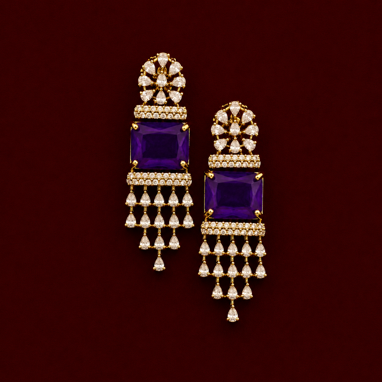 Purple Stone CZ Drop Necklace Set
